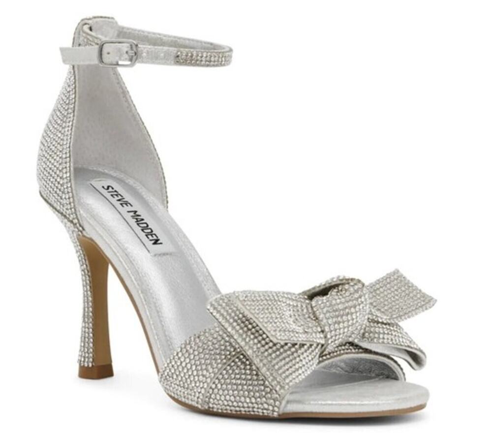 Steve Madden Womens Realm Heeled Sandals Size 9 M Silver Rhinestone NWOB